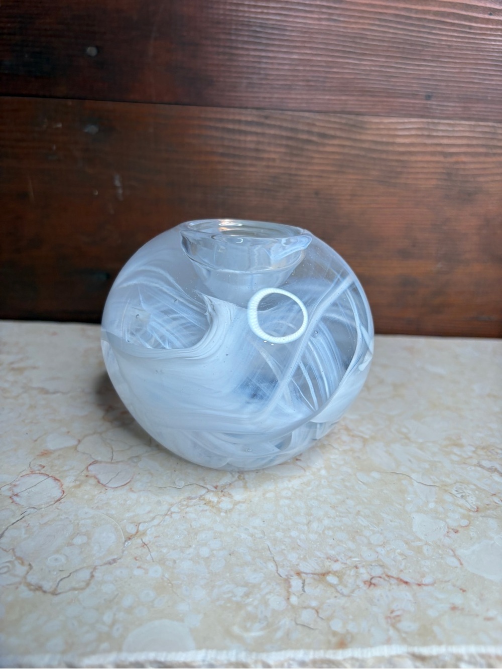 Vintage Kosta Boda Sweden Cool Moon Orb Candle Tealight Holder White Swirl